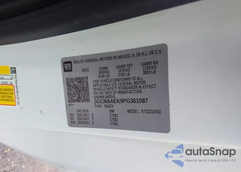 2023 Chevrolet Silverado 1500 2Wd Standard Bed Wt из США, поврежденный, VIN 3GCNAAEK9PG361087